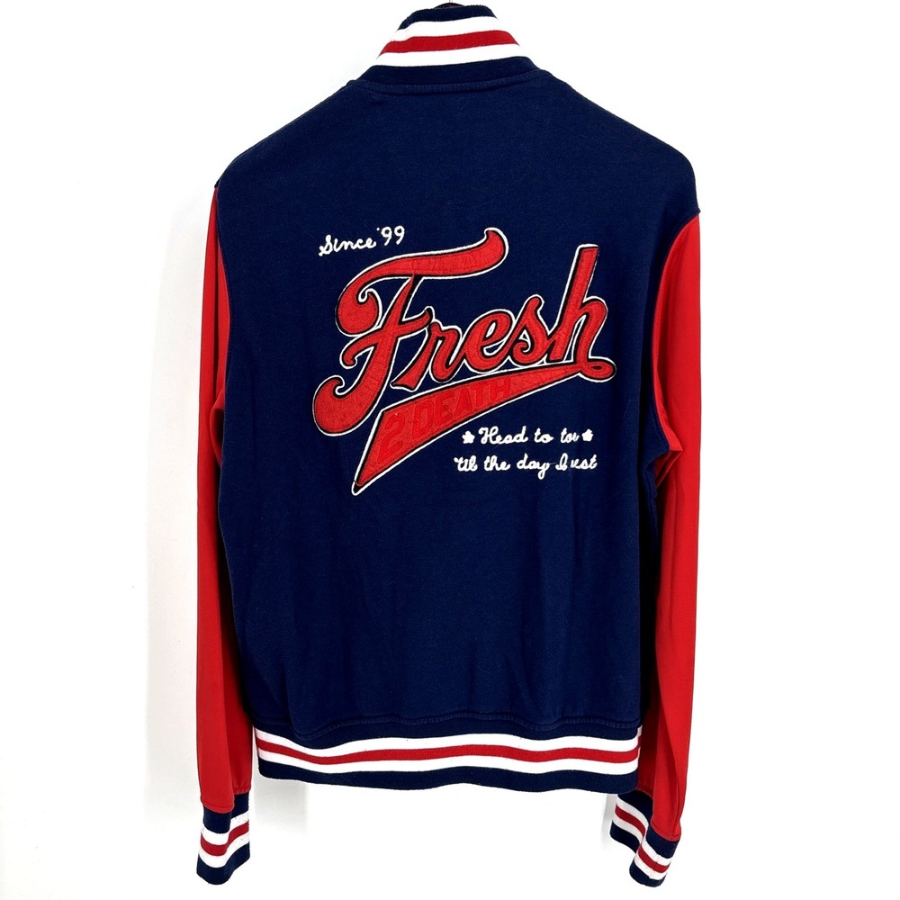 Vintage Rocawear Varsity Jacket Mens L Navy Red Snap Up Hip Hop Streetwear‎ Y2K